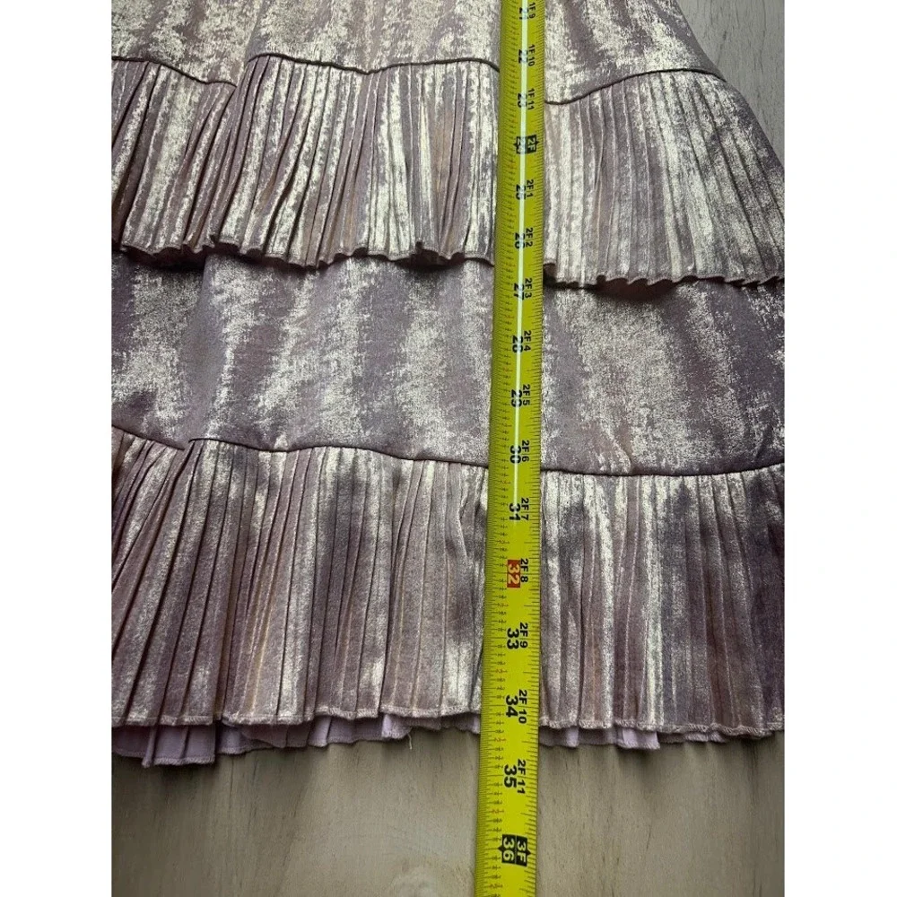 TCEC Rose Gold Metallic Pleated Tiered Ruffle Mini Dress Large - Picture 7 of 12